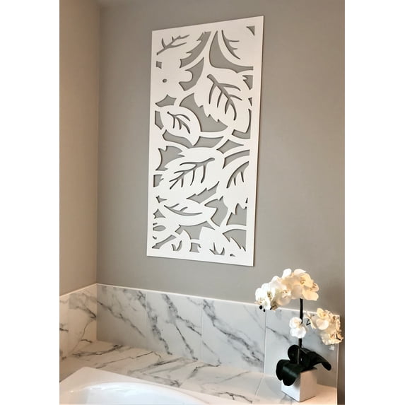 VIMA Leaves Decorative Wall Panel - PVC Board with Private Screen Fence Design, 48"L x 24"W x 3/8" Thick, White Color - Lightweight, Durable, Easy to Install for Home Renovation & Wall Decor