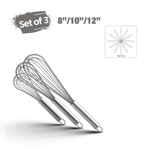 VIMACO ® Balloon Whisk Stainless Steel 304 18/8 Wire Beater 8"10"12" Kitchen Cooking Tool No-Stick for Egg
