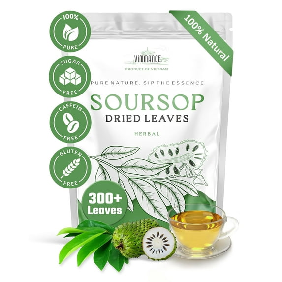 VIMMANCE 300+ Dried Soursop Leaves, Graviola, Hoja de Guanabana Loose Leaf, Whole Full Large, 100% Natural, Gluten Free, Caffein Free, Sugar Free, Balanced Taste,300 Leaves