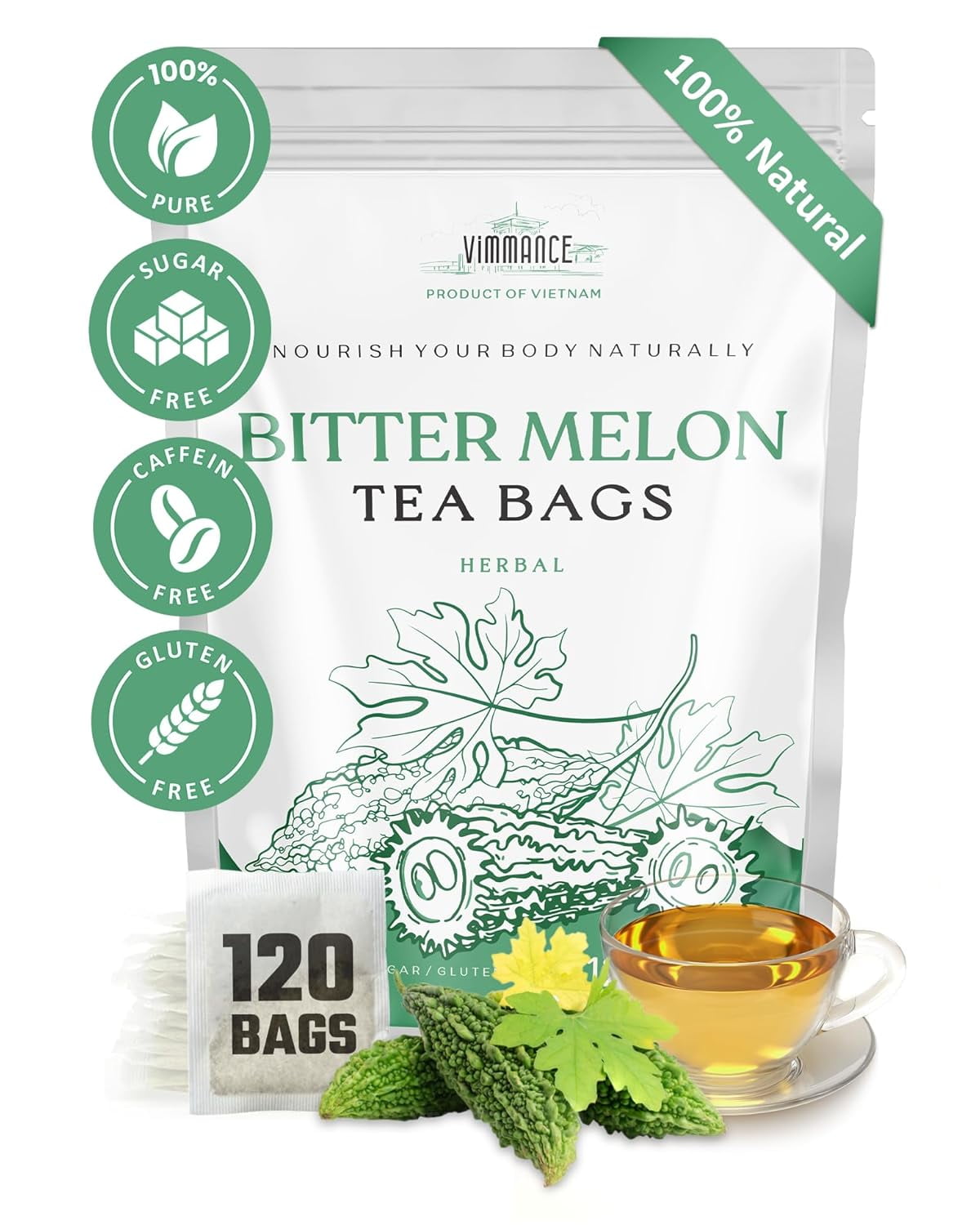 VIMMANCE Bitter Melon Dried Sliced Tea Bags, 120 counts, Dry Mellon ...