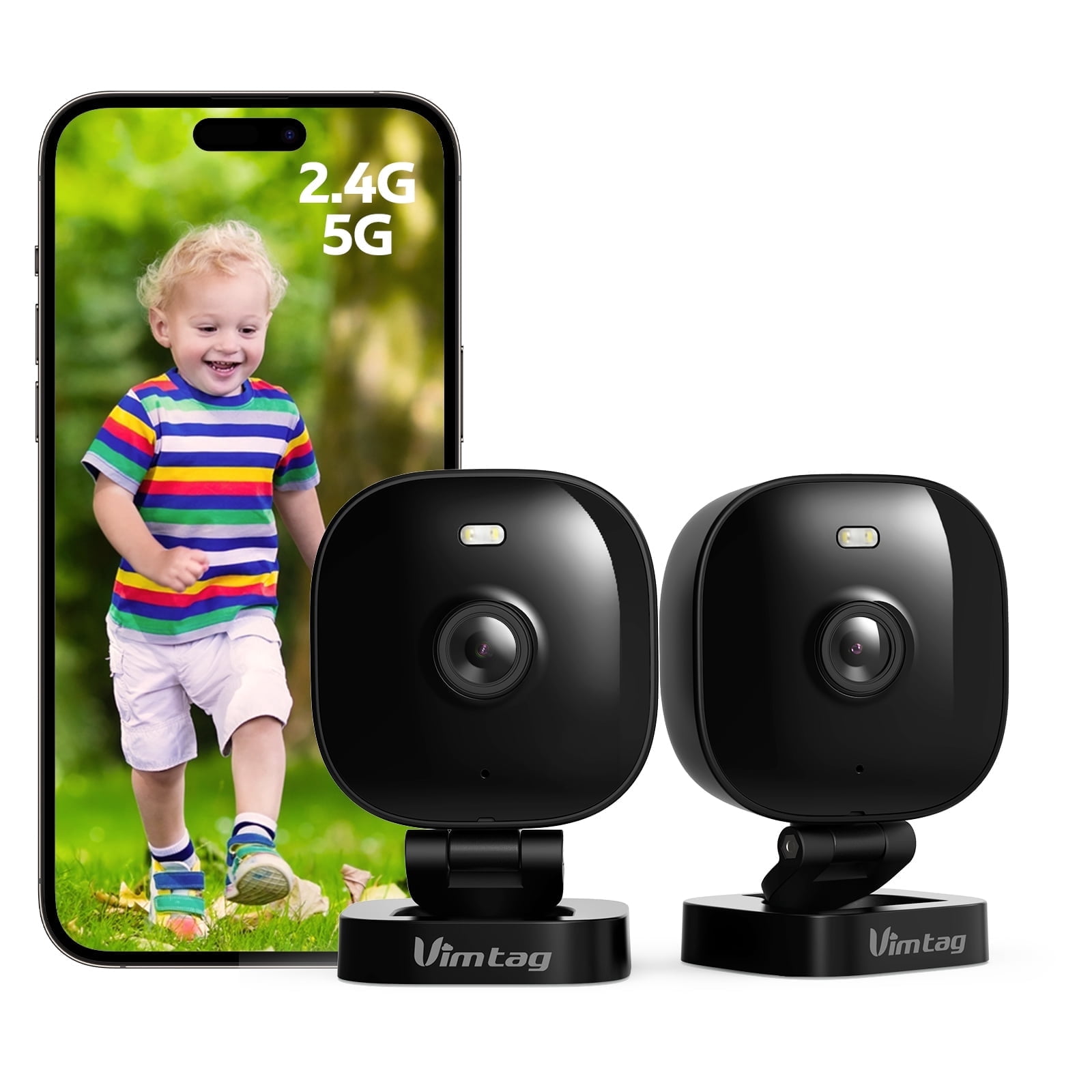 VIMTAG 2.5K 2.4G&5G WiFi Indoor Outdoor Cameras for Home Security, Color Night Vision Wired Security Camera with Phone APP, Motion Detection, 2-Way Audio, Work with Alexa, Cloud, 2 Pack