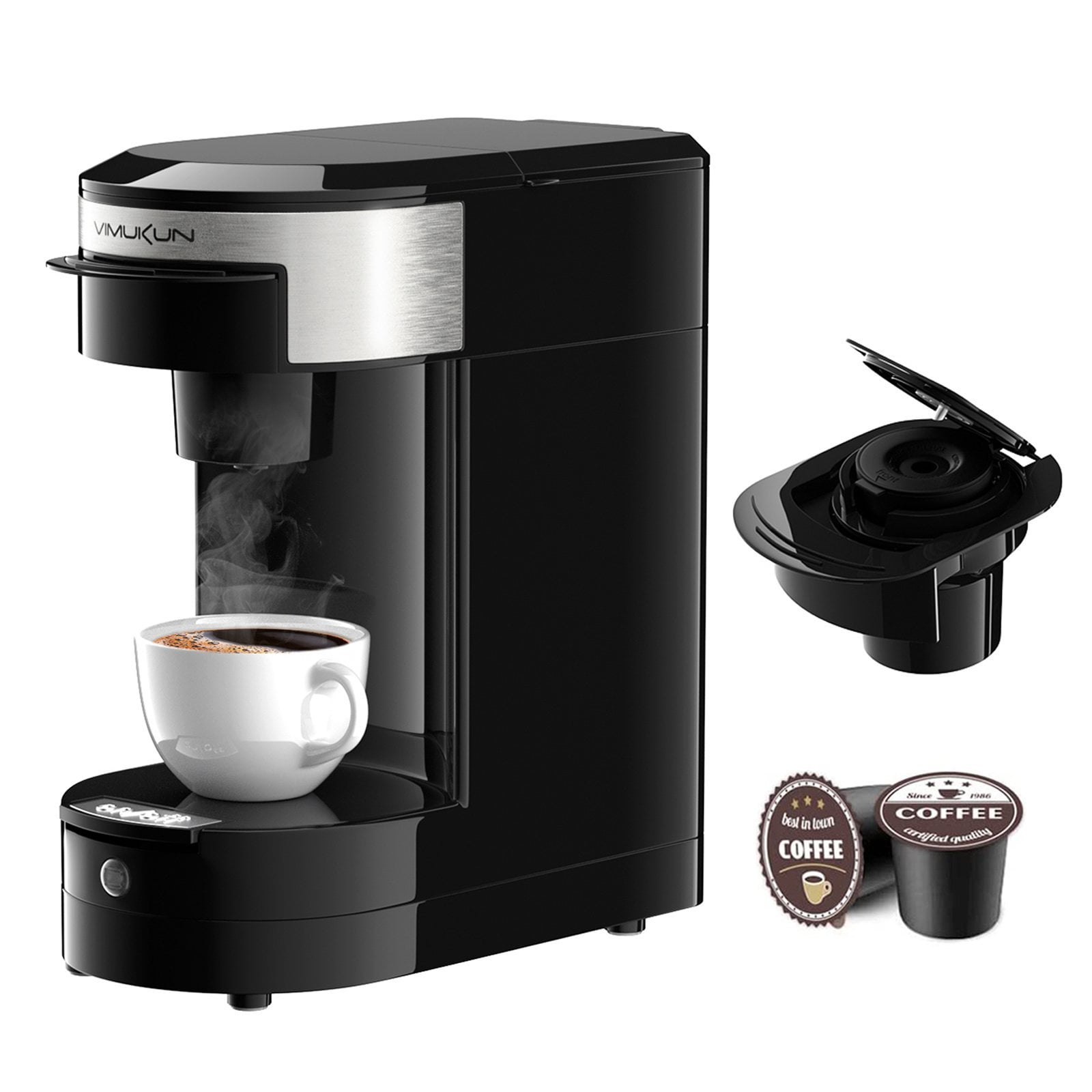 Vimukun Single Serve Coffee Maker, Single Cup Coffee Maker for K-Cup Pods  and Ground Coffee, One Cup Coffee Machine with 6 to 14oz Reservoir, Small