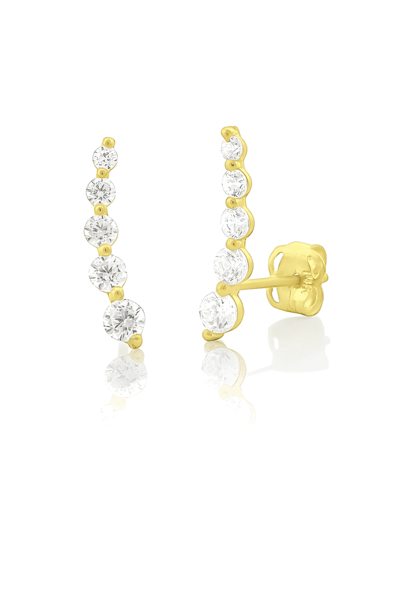 14K Solid Yellow Gold Cz Womens Ear Crawler Stud Earrings - 0.51 in