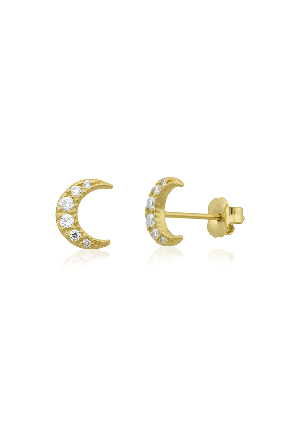 14K Solid Yellow Gold Cz Womens Womens Small Crescent Moon Stud Cartilage Earrings - 0.27in
