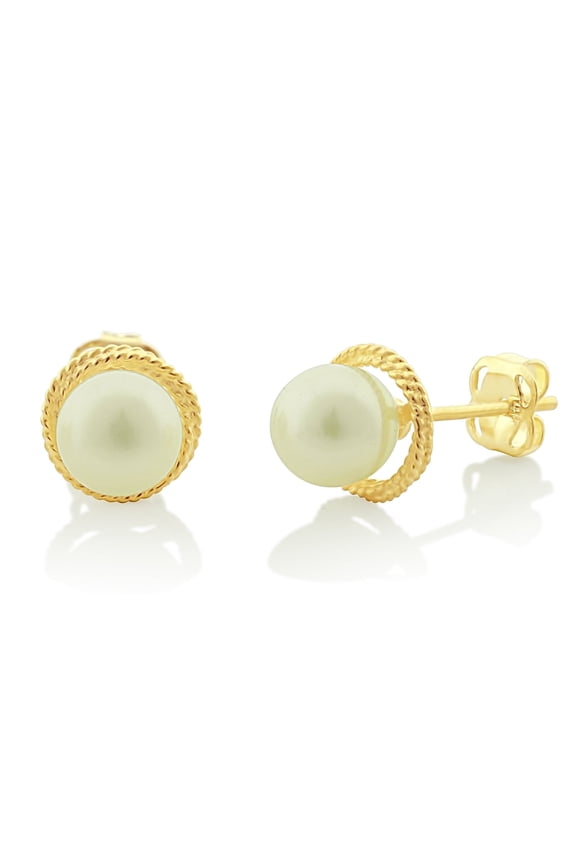 Women's Small Pearl Stud Pearl Earrings, 14K, Yellow Gold