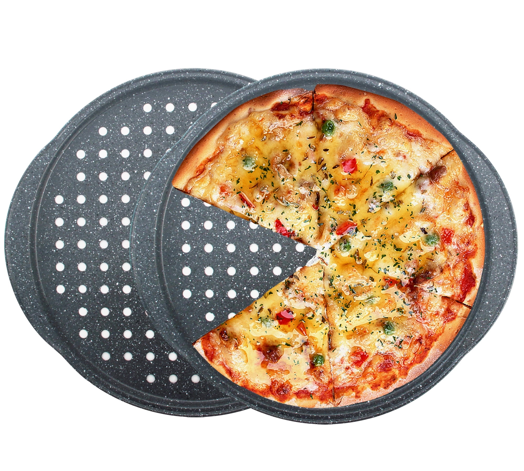 VINAUO 12" Nonstick Steel Pizza Pan with Holes and Handles, 2 Pack Pizza Tray  for Perfect Oven Baked