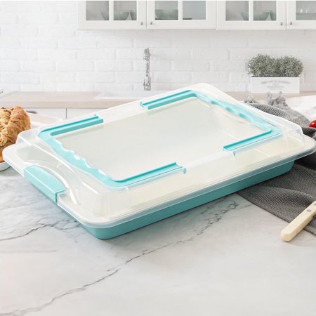 VINAUO Cake Pan with Lid 15x10x 2 in, Cake Carrier with Lid and Handle,Nonstick Ceramic Coating Deep Lasagna Pan for Brownies Casseroles,Dishwasher and Oven Safe