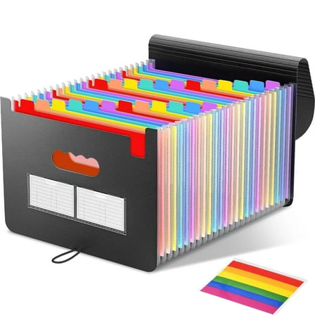 VINAUO Accordion File Organizer,Expanding File Folder with 25 Pockets,A4 Letter Size Portable Monthly Paper Bill Tax Receipt Organizer for School,Office,Home, Black