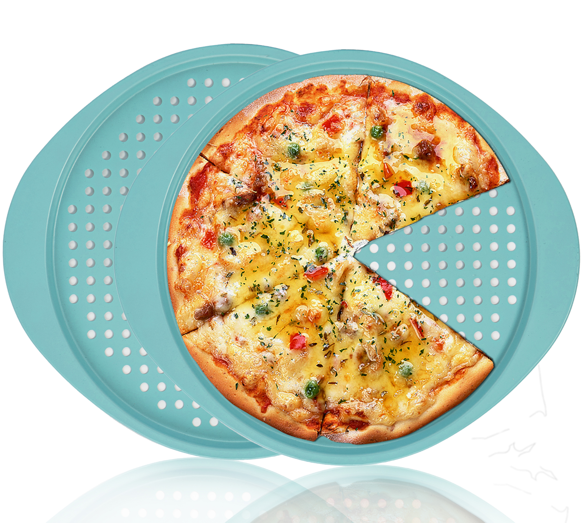 VINAUO 2Pcs Pizza Pans Set, 12 IN Carbon Steel Nonstick Pizza Tray,Blue