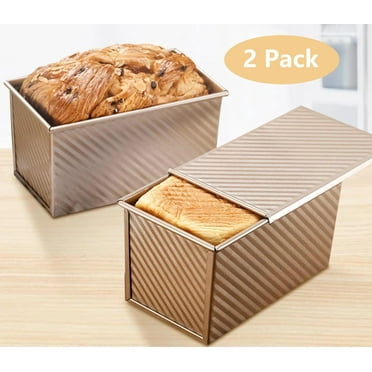 VINAUO 2X Pullman Loaf Pan With Lid, 8x4 in Bread Pan for Baking Non-Stick, 1LB Capacity Easy to Use Sandwich Loaf Pans for Baking Gold