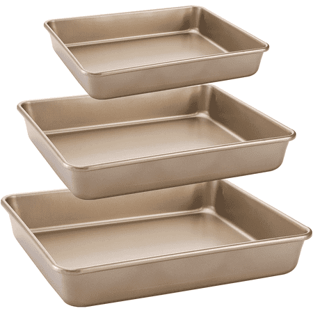VINAUO 3 Pack Baking Pans Set, 8/11/12 in Deep Sheet Cake Pan, Nonstick Baking Pans For Oven, Gold