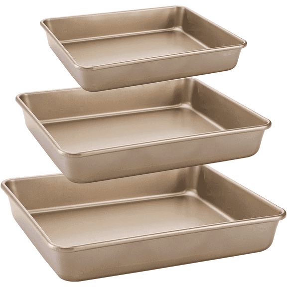 VINAUO 3 Pack Baking Pans Set, 8/11/12 in Deep Sheet Cake Pan, Nonstick Baking Pans For Oven, Gold