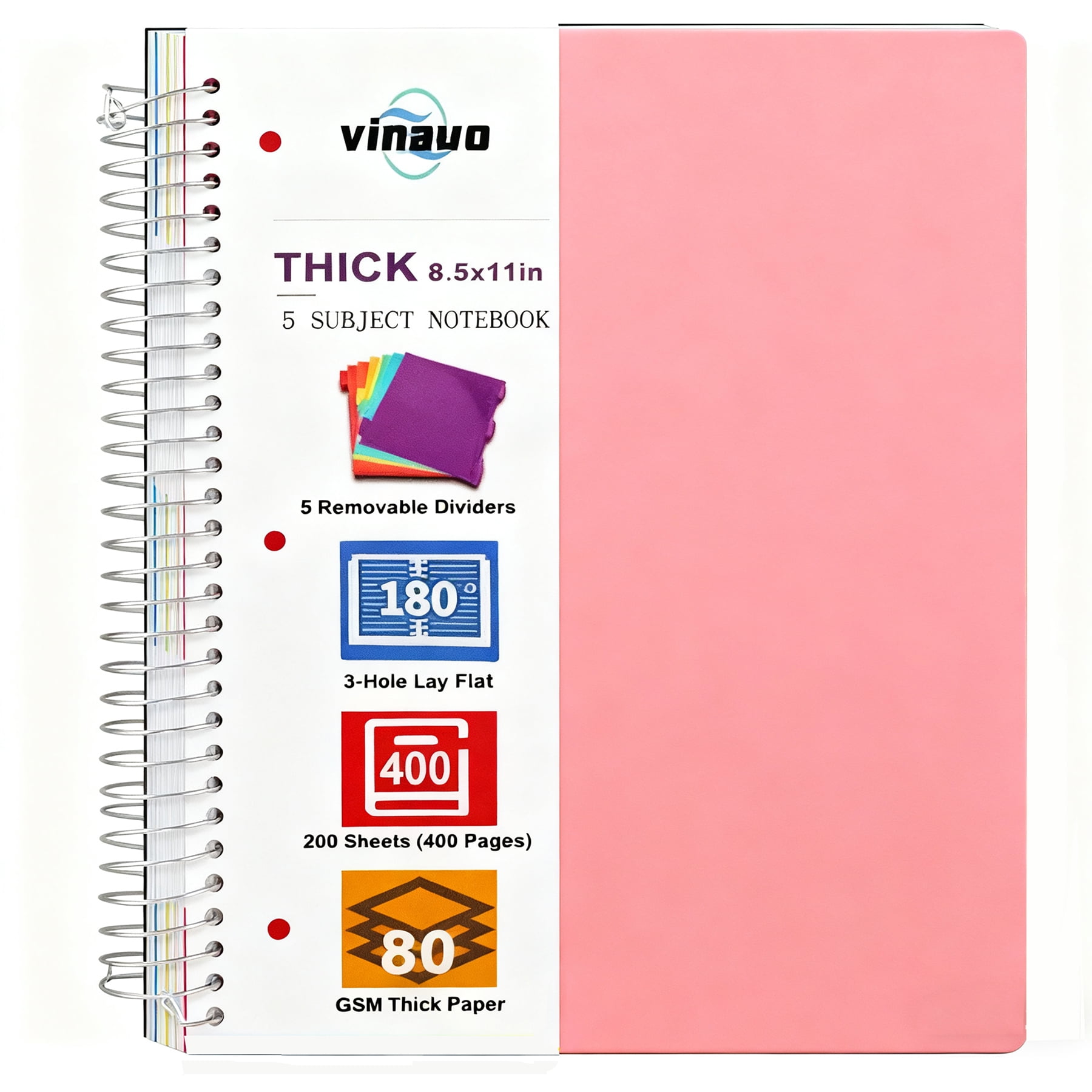 CAGIE 5 Subject Notebook College Ruled, Small Spiral Notebook 5x7 With Divider Tabs, A5 Spiral Notebooks For Women, 240 Pages Spiral Note Book For