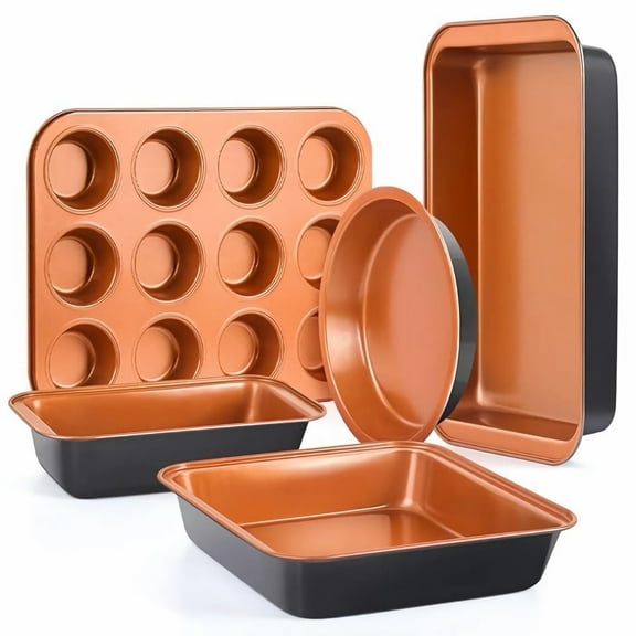 VINAUO Baking Pans Sets for Kitchen, Non Stick Bakeware Sets, Durable 5 Piece Stackable Rust Free Baking Set for Cooking
