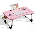 thumbnail image 1 of VINAUO Foldable Lap Desk ,23.6" Tv Tray ,Laptop Bed Table with iPad Slots,Cup Holder and Drawer,Lap Table for Couch, Pink, 1 of 11