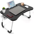thumbnail image 1 of VINAUO Lap Desk with Drawer, 23.6" Extra Large Foldable Laptop Bed Tray Table with Cup Holder & iPad Slot, Portable Breakfast Bed Trays for Working, Eating, Writing on Bed Couch, Black, 1 of 10