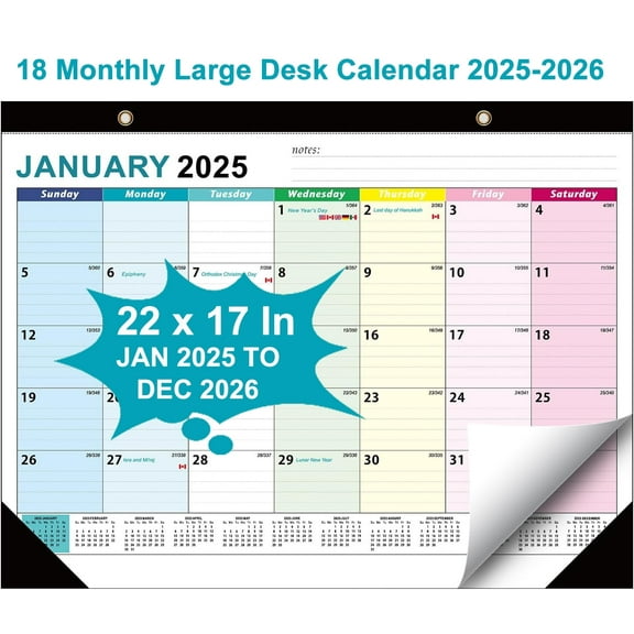 VINAUO Large Desk Calendar 2025-2026, 18 Months 22" x 17" Desktop Calendar from JAN 2025 - JUL 2026, Office Supplies Wall Calendar for Planning and Organizing in Your Family, School or Office