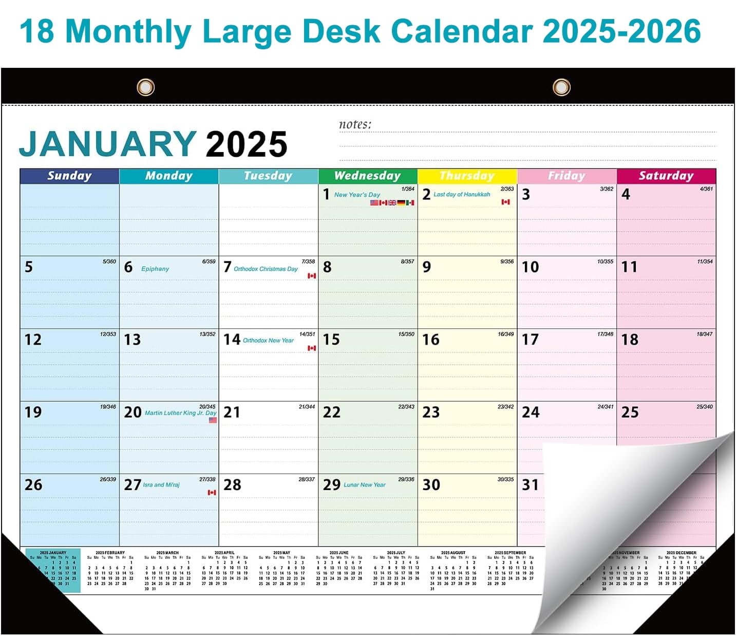 VINAUO Large Desk Calendar 2025-2026, 18 Months 22" x 17" Desktop Calendar from JAN 2025 - JUL 2026, Office Supplies Wall Calendar for Planning and Organizing in Your Family, School or Office