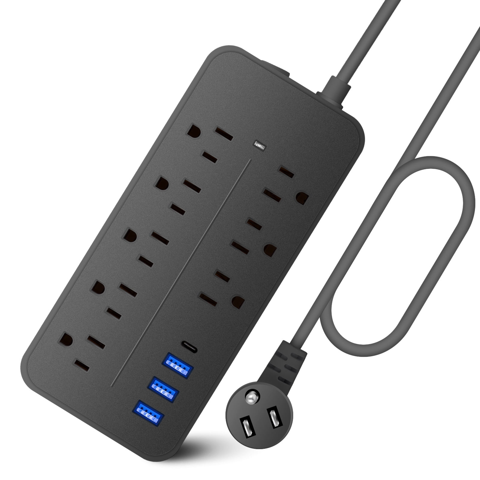 VINAUO Surge Protector Power Strip,Flat Plug Extension Cord with 8 Outlets and 4 USB Ports, 4 Feet Power Cord (2000W/10A),1700 Joules,UL Listed,Black