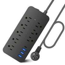 VINAUO Surge Protector Power Strip,Flat Plug Extension Cord with 8 Outlets and 4 USB Ports, 4 Feet Power Cord (2000W/10A),1700 Joules,UL Listed,Black