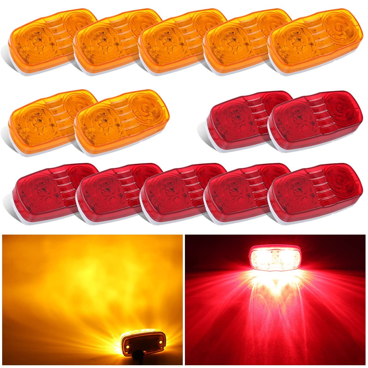 VINAUO Trailer Marker LED Clearance Lights, 14X Double Bullseye 7 Red & 7Amber 12 LED Side