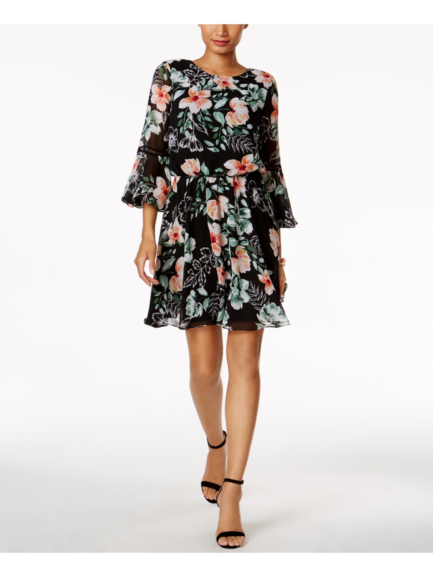 VINCE CAMUTO $148 Womens New 1235 Green Floral Ruffled Long Sleeve Dress 12 B+B