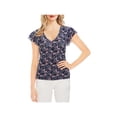 thumbnail image 1 of VINCE CAMUTO $69 Womens New 0171 Blue Floral V Neck Casual Top XS B+B, 1 of 2