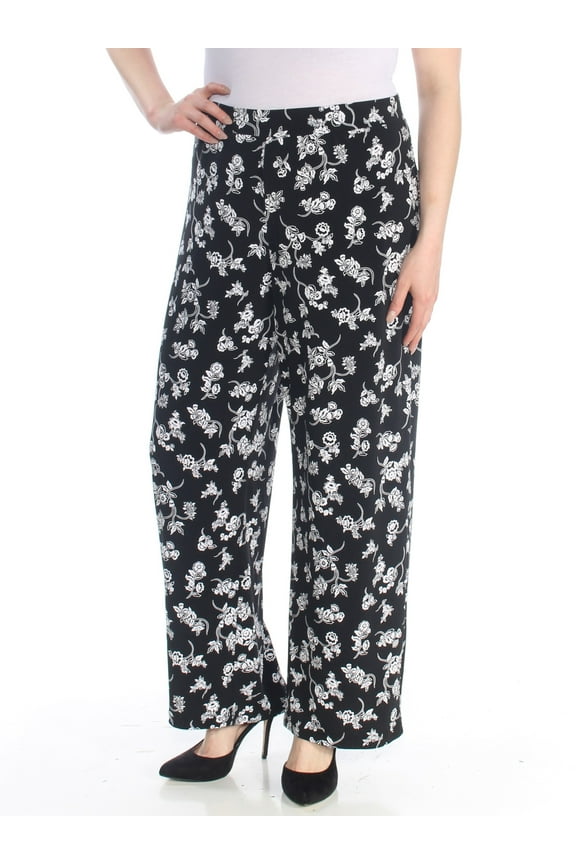 $79 Womens New 1278 Black Printed Wide Leg Pants XL B+B