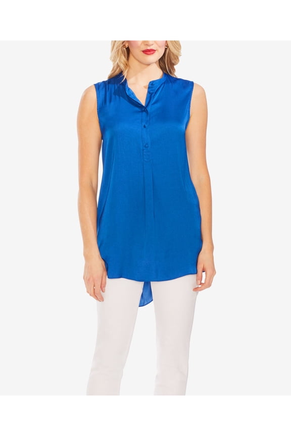$89 Womens New Blue Button Up Henley Sleeveless Hi-Lo Top XL B+B