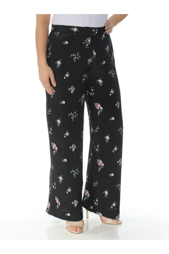 $99 Womens New 1392 Black Floral Print Wide Leg Pants 14 B+B
