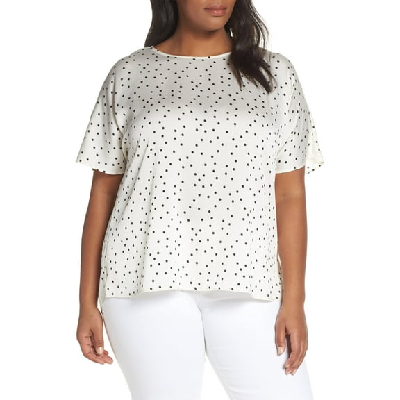 Vince Camuto Plus Size Polka Dot Dolman Top Pearl Ivory 2X