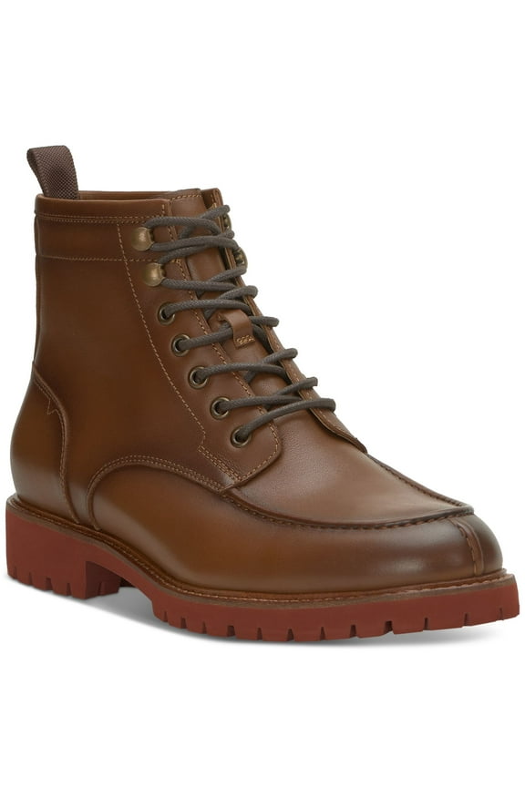 Mens Brown Heel Pull-Tab Waterproof Cushioned Kameil Round Toe Block Heel Lace-Up Leather Boots Shoes 10 M