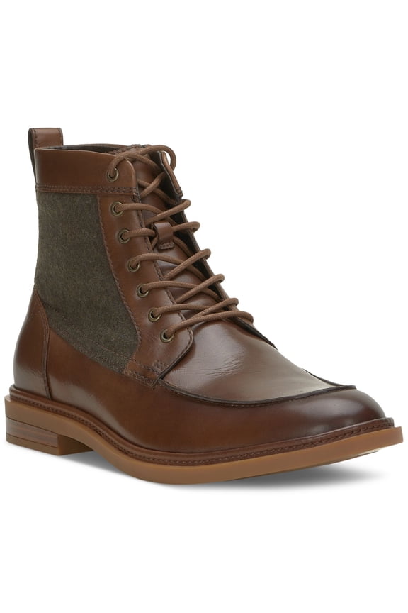 Mens Brown Mixed Media Lace-Up Heel Pull-Tab Padded Bendmore Round Toe Block Heel Zip-Up Boots Shoes 9 M