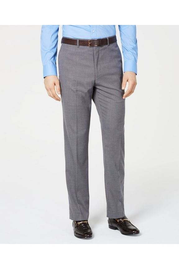 Mens Gray Flat Front Patterned Slim Fit Performance Stretch Suit Separate Pants 38W/ 30L