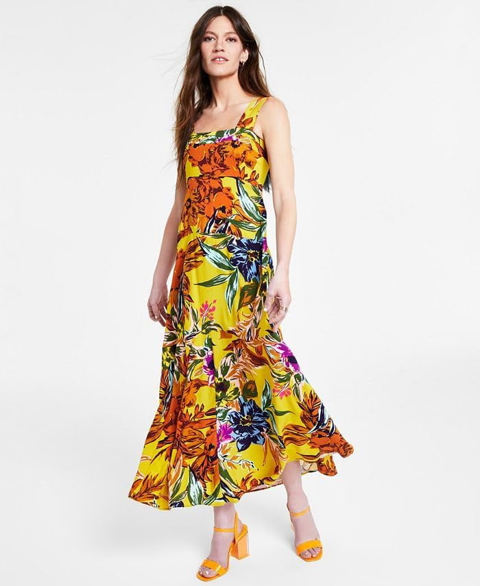 Vince Camuto Womens Floral Print Challis Smock Above-Knee Maxi