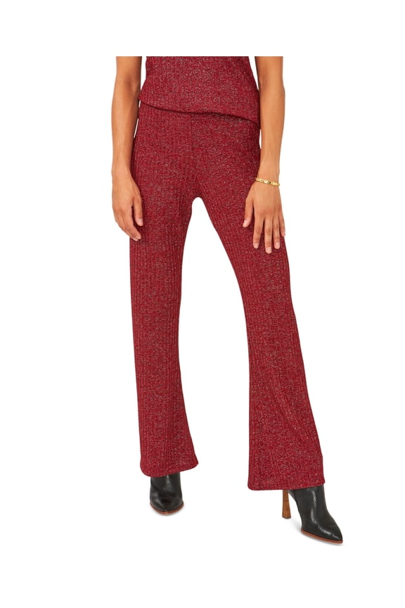 Ribbed Metallic-Threaded Pants In Vermillion