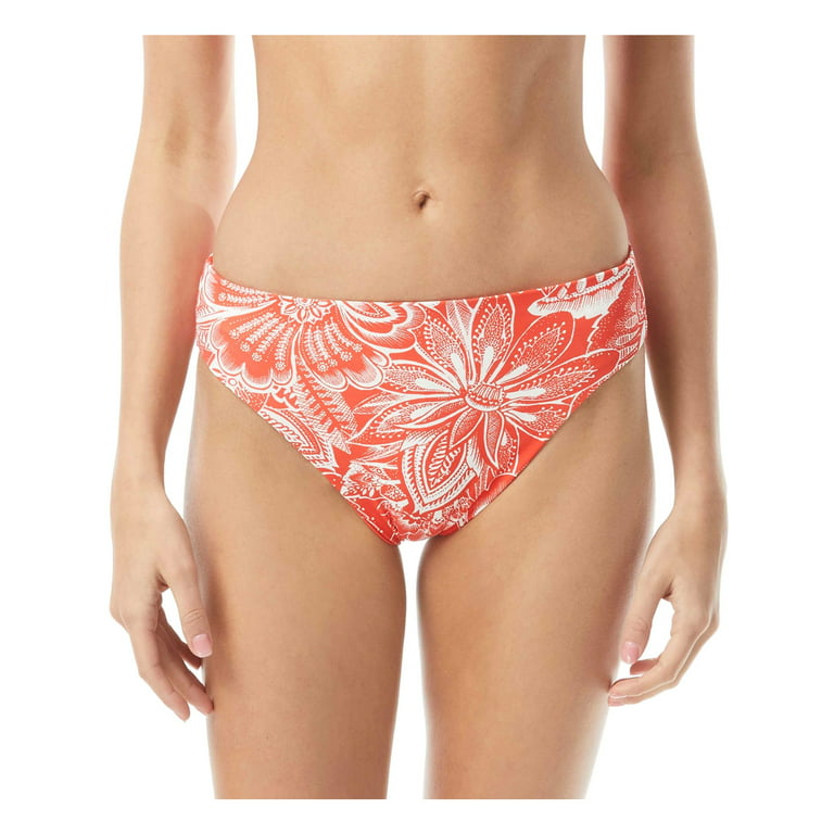 VINCE CAMUTO SWIM Women's Red Printed Stretch Lined Bikini Full Coverage  Reversible High Leg Swimsuit Bottom S 