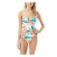 thumbnail image 1 of VINCE CAMUTO SWIM Women's White Tropical Print Stretch Adjustable Mesh Cutout Deep V Neck Full Coverage One Piece Swimsuit 6, 1 of 2