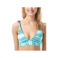thumbnail image 1 of VINCE CAMUTO Women's Blue Striped Stretch Removable Cups Lined Tie Reversible Deep V Neck Swimsuit Top L, 1 of 5