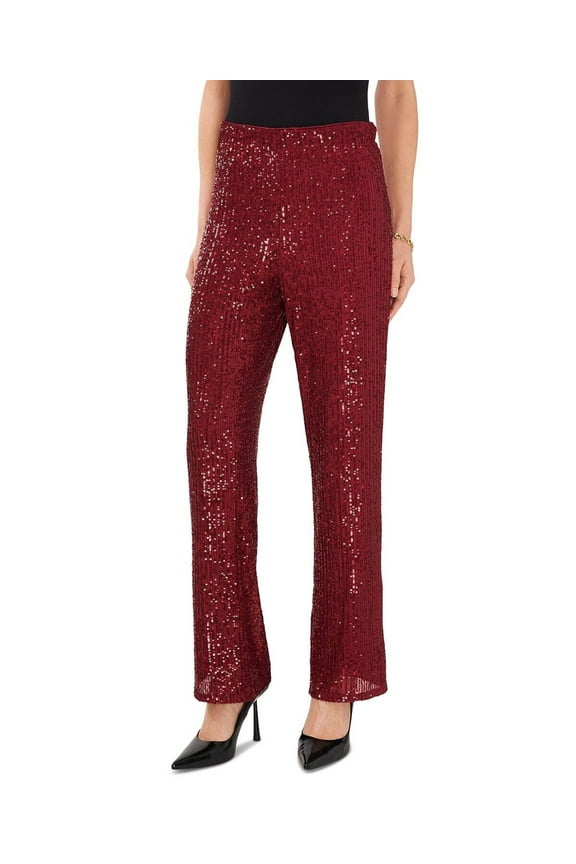 Women's Pull-On Sequined Flared Pants Dark wine Size Large B4HP