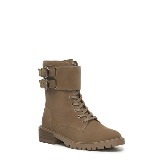 VINCE CAMUTO Womens Beige Lace Up Buckle Accent Fawdry Round Toe Stacked Heel Zip-Up Leather Boots Shoes 7.5 M