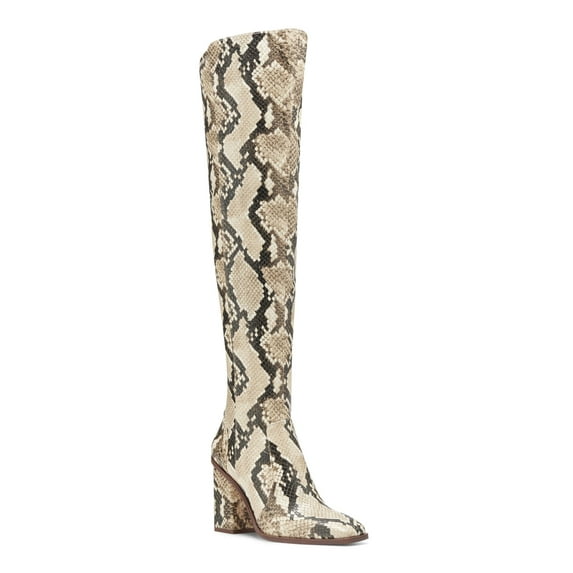 VINCE CAMUTO Womens Beige Snake Print Wrapped Heel Cushioned Dreven Square Toe Block Heel Zip-Up Heeled Boots 6 M