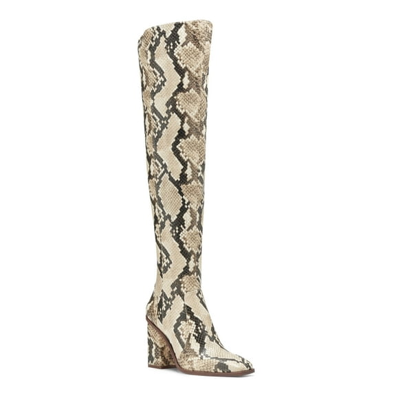 VINCE CAMUTO Womens Beige Snake Print Wrapped Heel Cushioned Dreven Square Toe Block Heel Zip-Up Heeled Boots 6 M