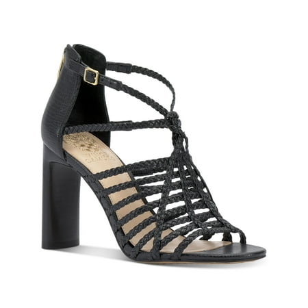 VINCE CAMUTO Womens Black Braided Adjustable Ariah Open Toe Stacked Heel Buckle Dress Heeled Sandal 10 M