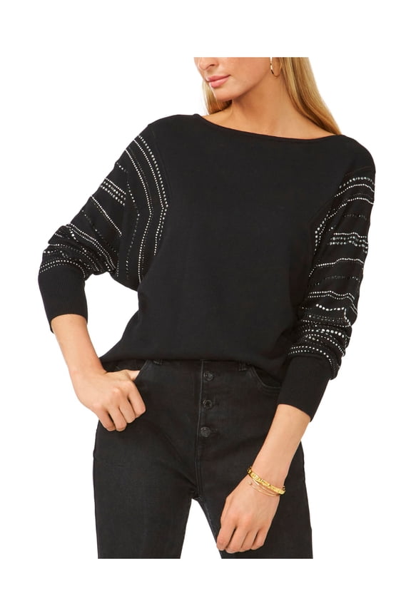 Womens Black Embellished Long Sleeve Crew Neck Sweater S