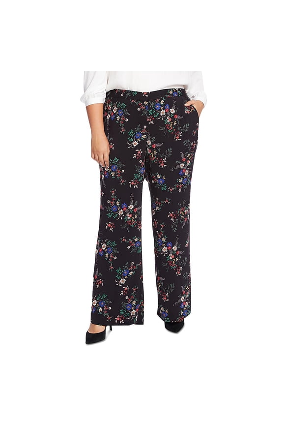 Womens Black Floral Pants Plus Size: 16W