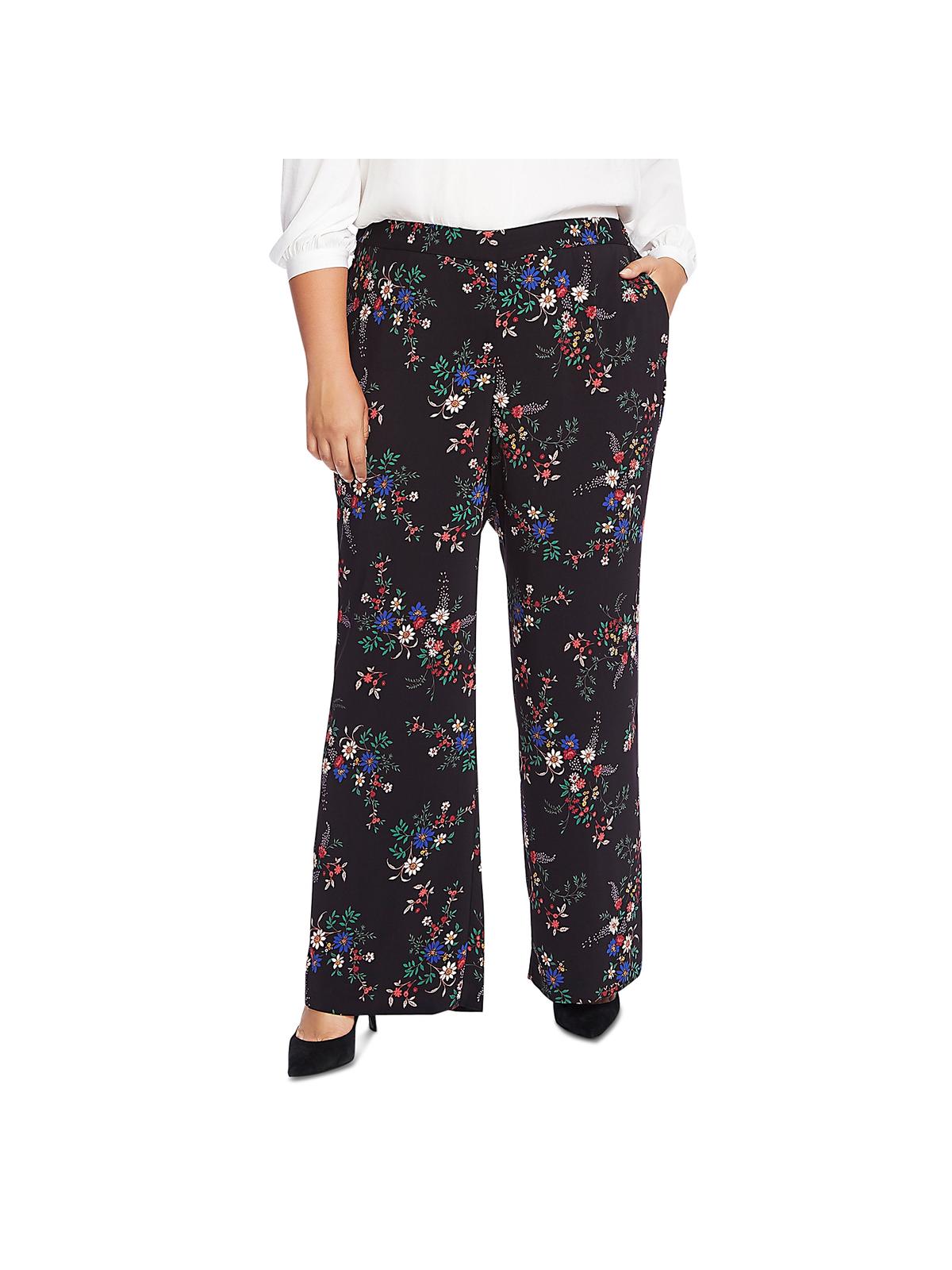 VINCE CAMUTO Womens Black Floral Pants Plus Size: 16W