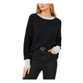 thumbnail image 1 of VINCE CAMUTO Womens Black Metallic Ribbed Color Block Long Sleeve Crew Neck Sweater M, 1 of 2