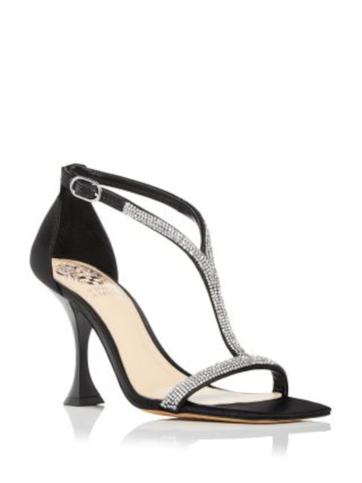 GANNI Womens Gold Padded Metallic Asymmetrical Asymmetric Square Toe Flare Buckle Leather Slingback Sandal main image 1