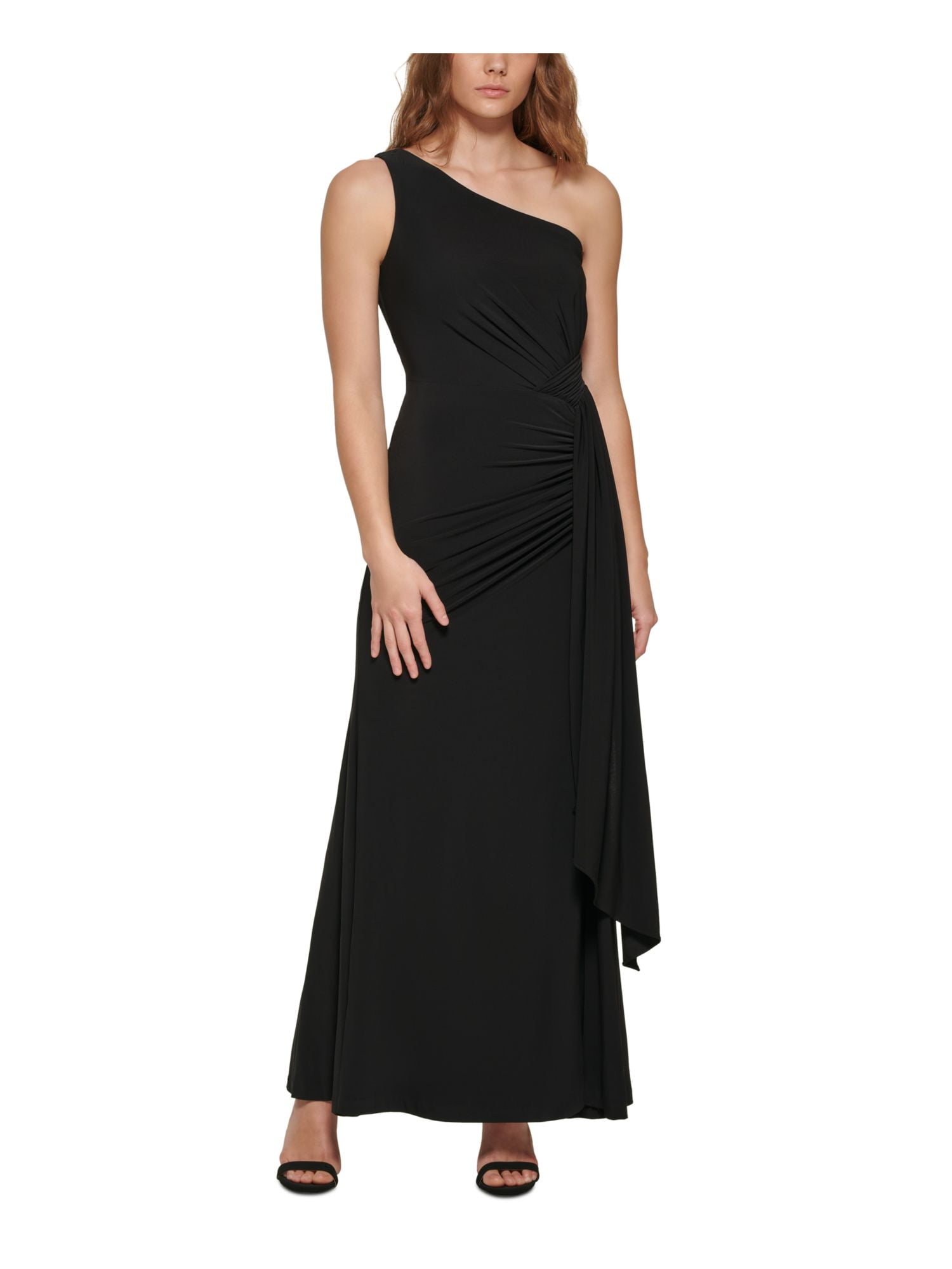 VINCE CAMUTO Womens Black Ruched Zippered Side Sash Slitted Lined Sleeveless Asymmetrical Neckline Full Length Evening Gown Dress 10 Walmart